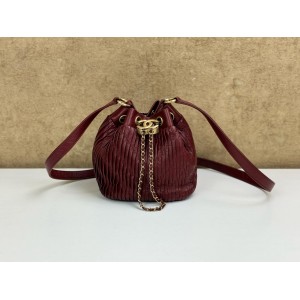 CHANEL MINI PLEATED LEATHER CC DRAWSTRING BUCKET BAG