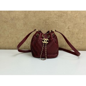 CHANEL MINI PLEATED LEATHER CC DRAWSTRING BUCKET BAG