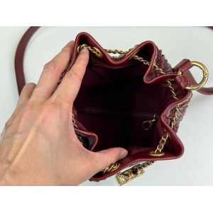 CHANEL MINI PLEATED LEATHER CC DRAWSTRING BUCKET BAG