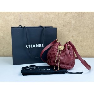 CHANEL MINI PLEATED LEATHER CC DRAWSTRING BUCKET BAG