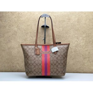 COACH 38405 VARSITY STRIPE CITY ZIP TOTE IN SIGNATURE [NEW] 