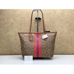 COACH 38405 VARSITY STRIPE CITY ZIP TOTE IN SIGNATURE [NEW] 